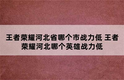 王者荣耀河北省哪个市战力低 王者荣耀河北哪个英雄战力低